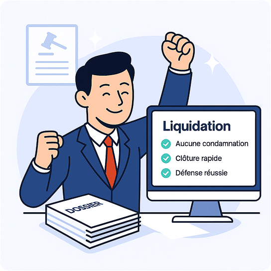 Dirigeant satisfait après une liquidation judiciaire réussie avec aucune condamnation, clôture rapide et défense assurée